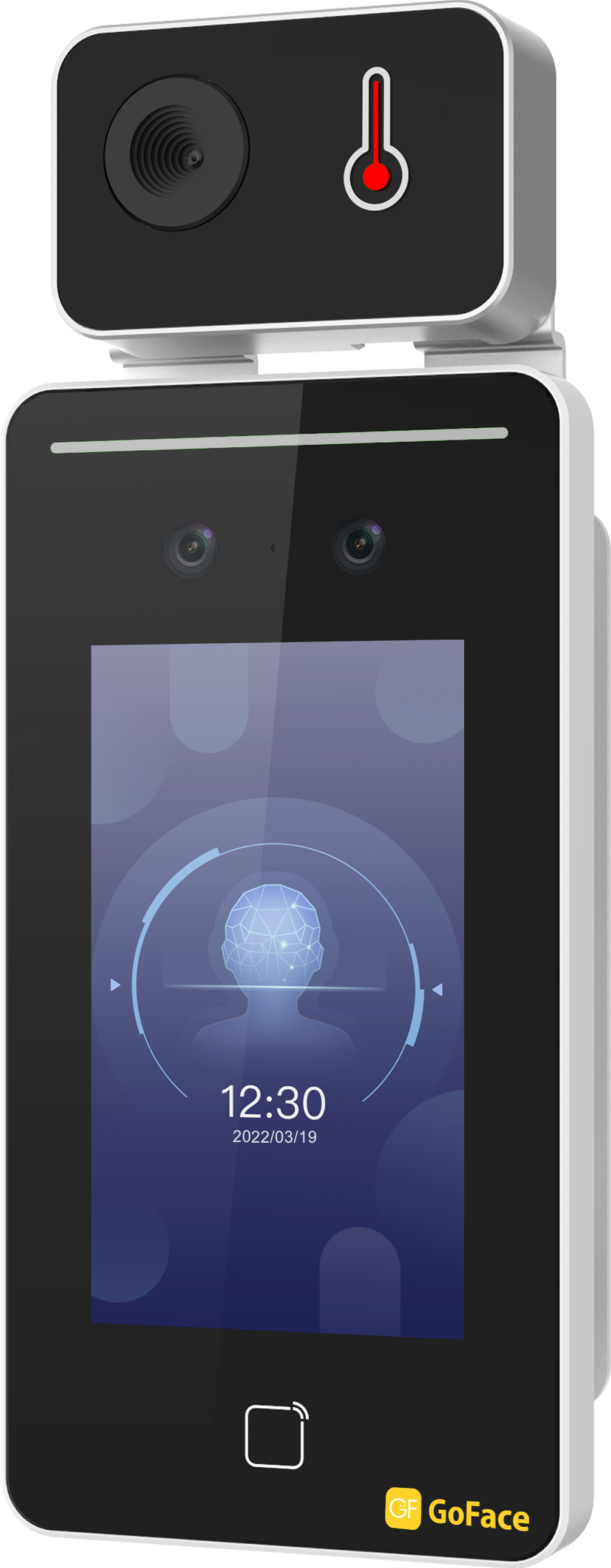 GoFace溫測門禁考勤機，刷臉解鎖門禁並同步完成打卡、體溫測量、偵測體溫作業