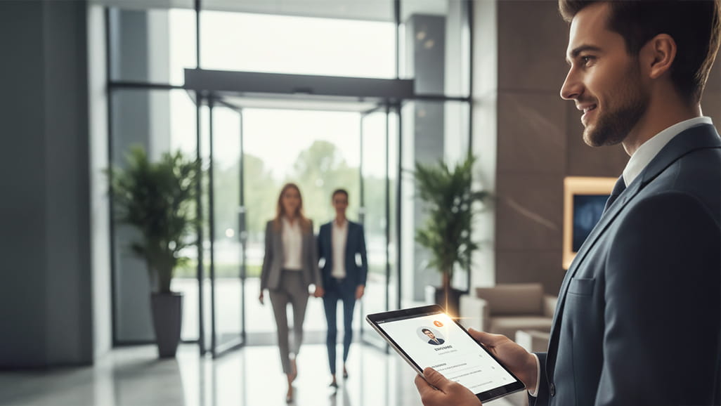 房產業務使用 GoFace 系統即時接收客戶回訪通知與歷史需求紀錄示意圖