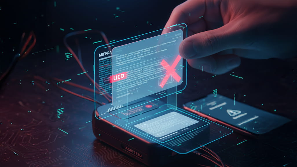 傳統MIFARE門禁卡UID複製風險示意圖